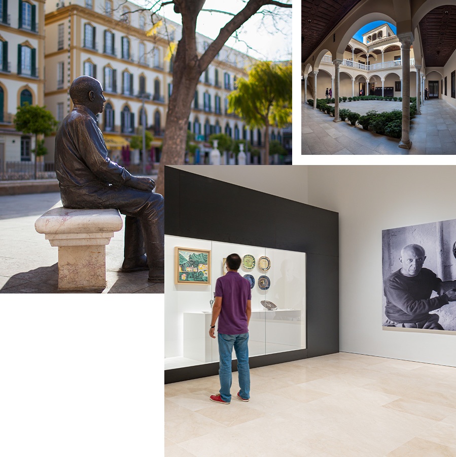 Composition of images related to Picasso and the Picasso Museum Málaga, Andalusia.