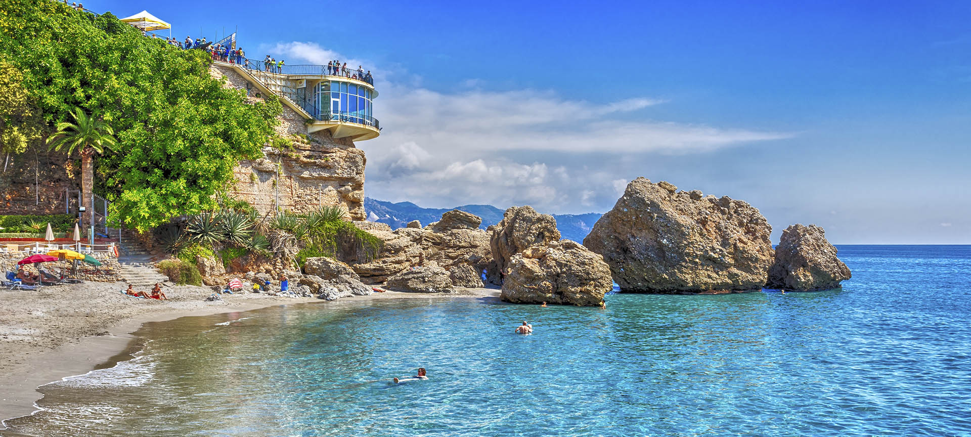 The Balcony of Europe and Caletilla Beach in Nerja (Malaga, Andalusia)