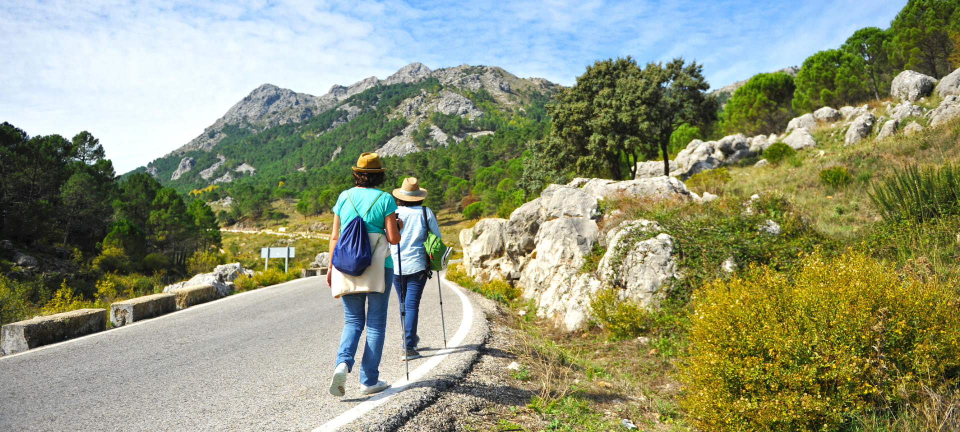 Turisti che si godono la vista del Parco Naturale della Sierra de Grazalema a Cadice, Andalusia