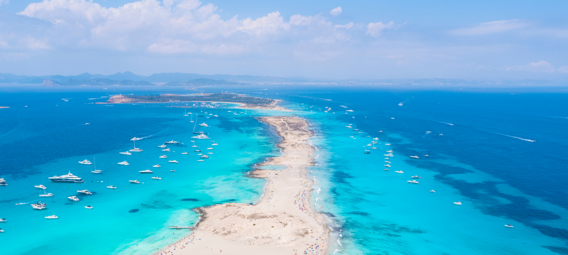 Aerial view of Ses Illetes beach in Formentera, Balearic Islands