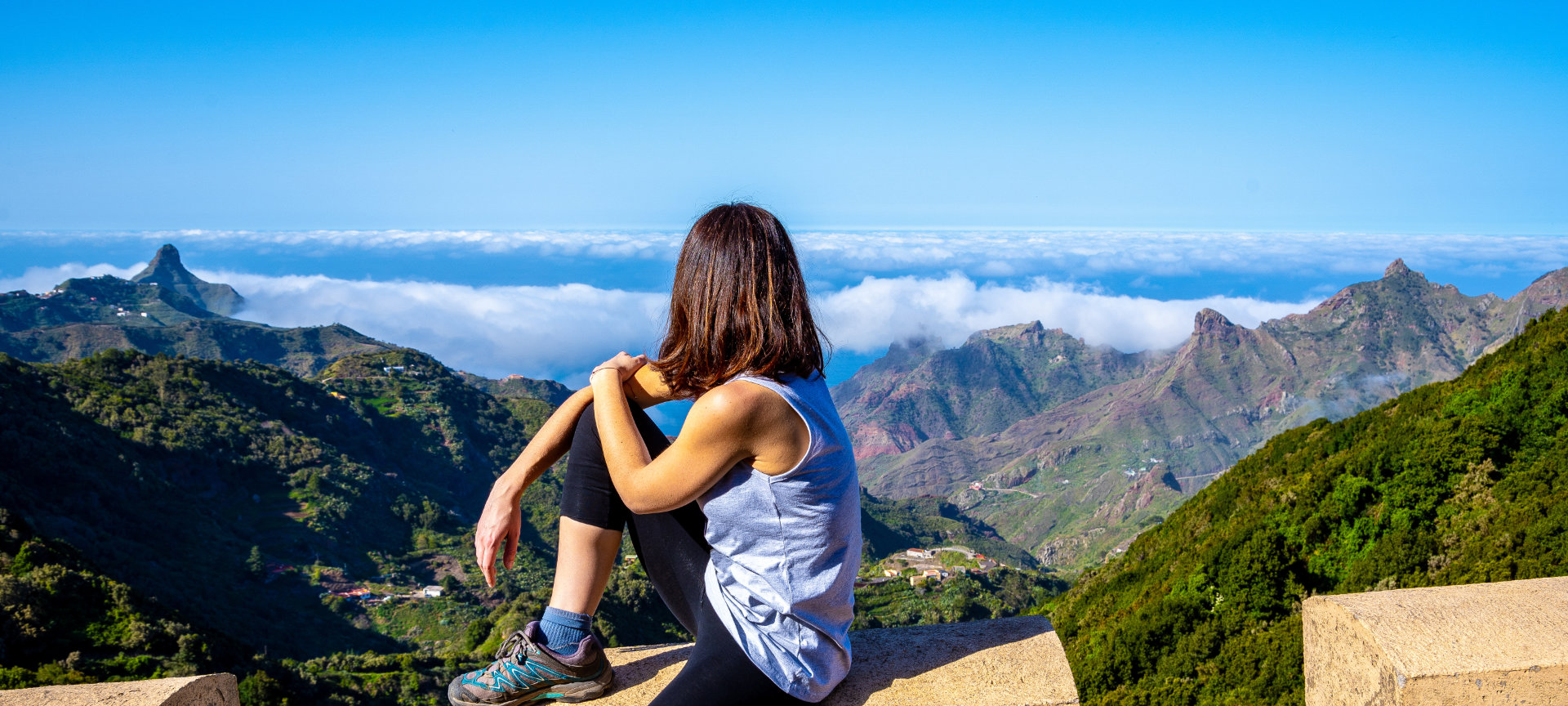 Woman looking at the mountains of Anaga, Tenerife