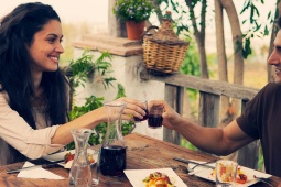 Couple in a Canary island restaurant in La Orotava, Tenerife