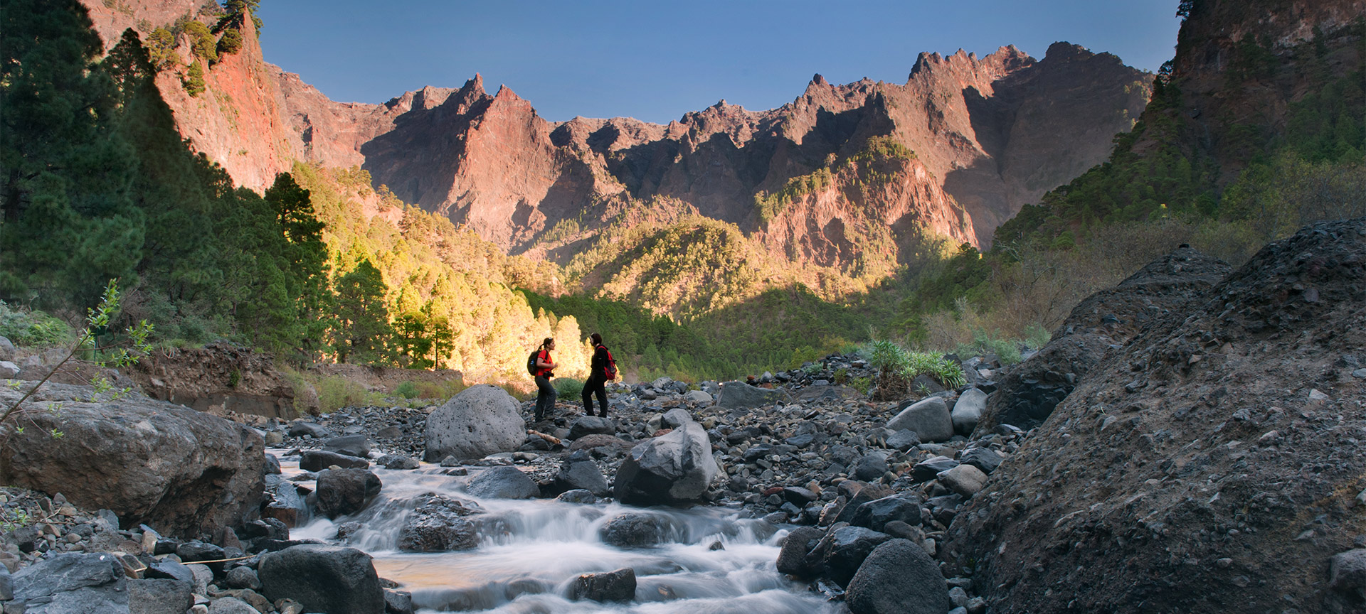 Tourists at Caldera de Taburiente National Park in the island of La Palma, Canary Islands