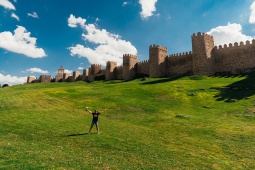 Tourist on Avila city walls