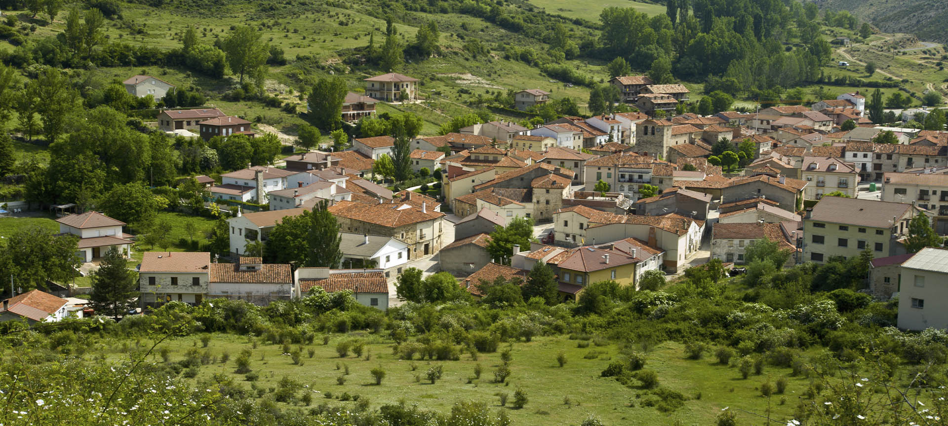 Vue panoramique de Peralejos de las Truchas (province de Guadalajara, Castille-La Manche)