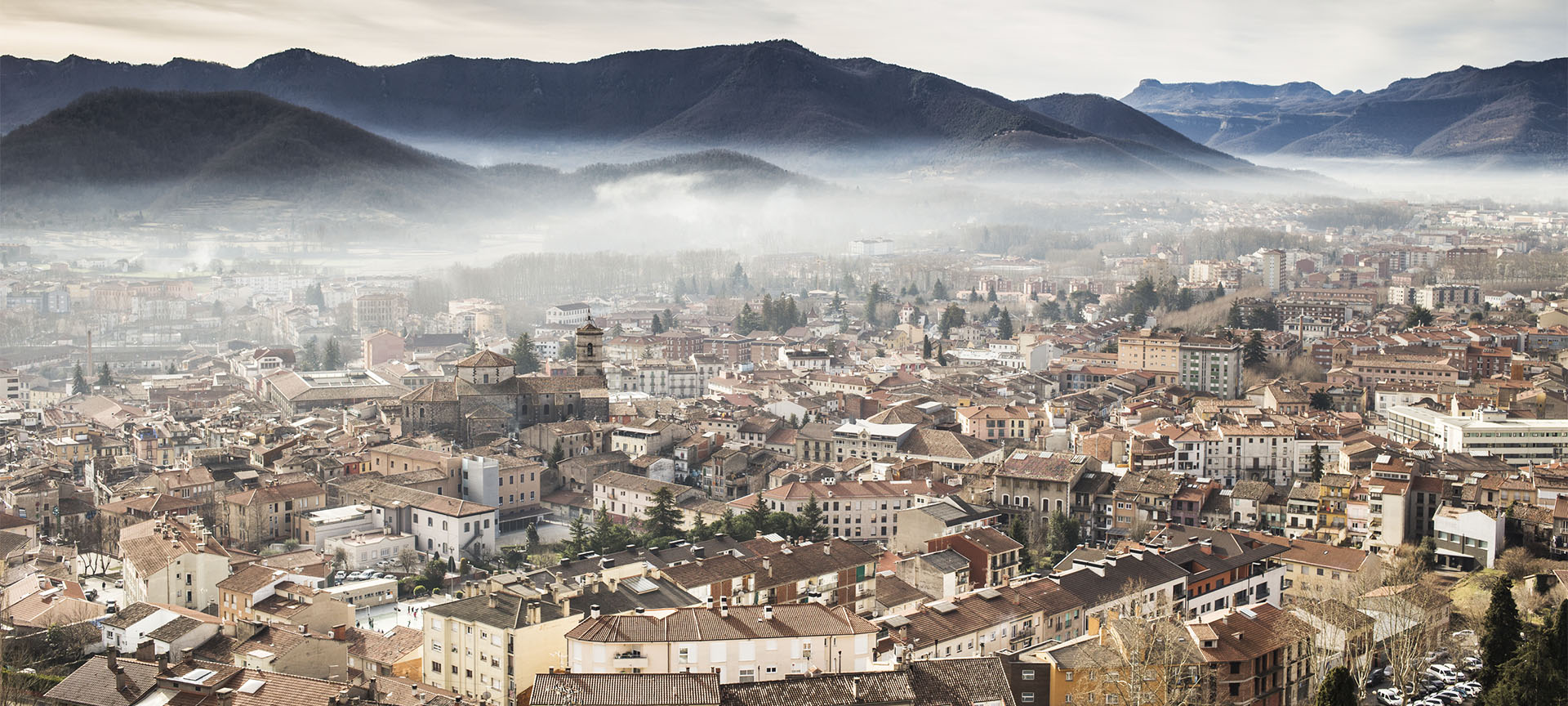Panoramic view of Olot in Girona (Catalonia)