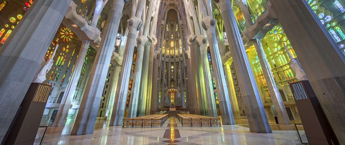 Interior of the Sagrada Familia in Barcelona, Catalonia
