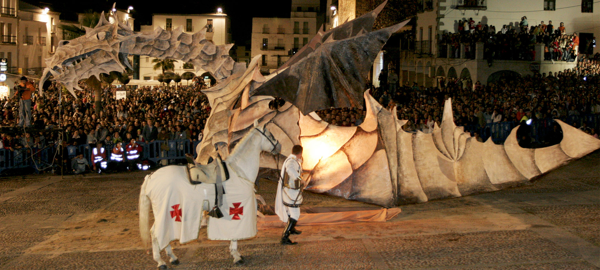 Burning the dragon in the Plaza Mayor square Fiesta of San Jorge