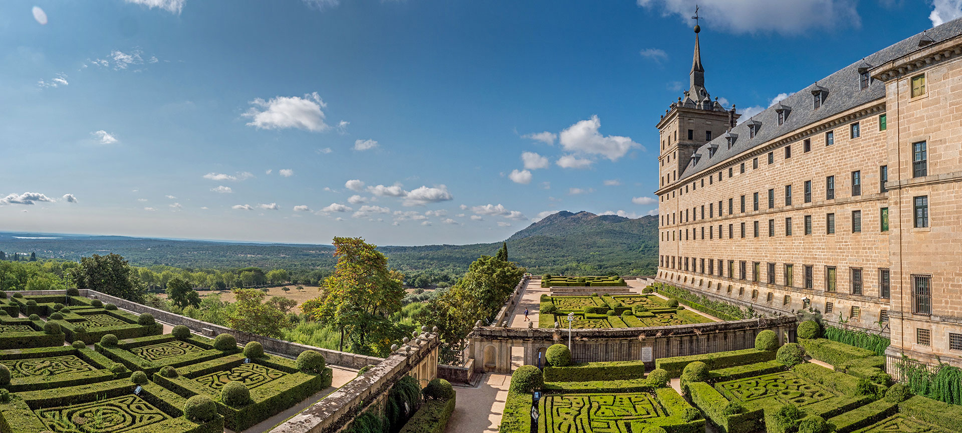 "El Escorial Gardens (Region of Madrid) with Mount Abantos in the background "