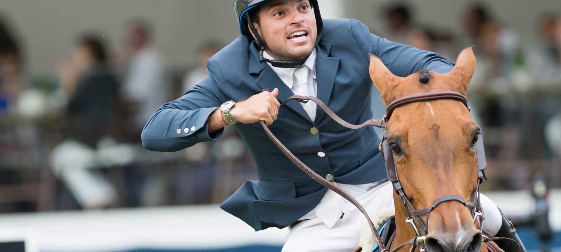 Horse and jockey during a race at the Hipódromo in Madrid
