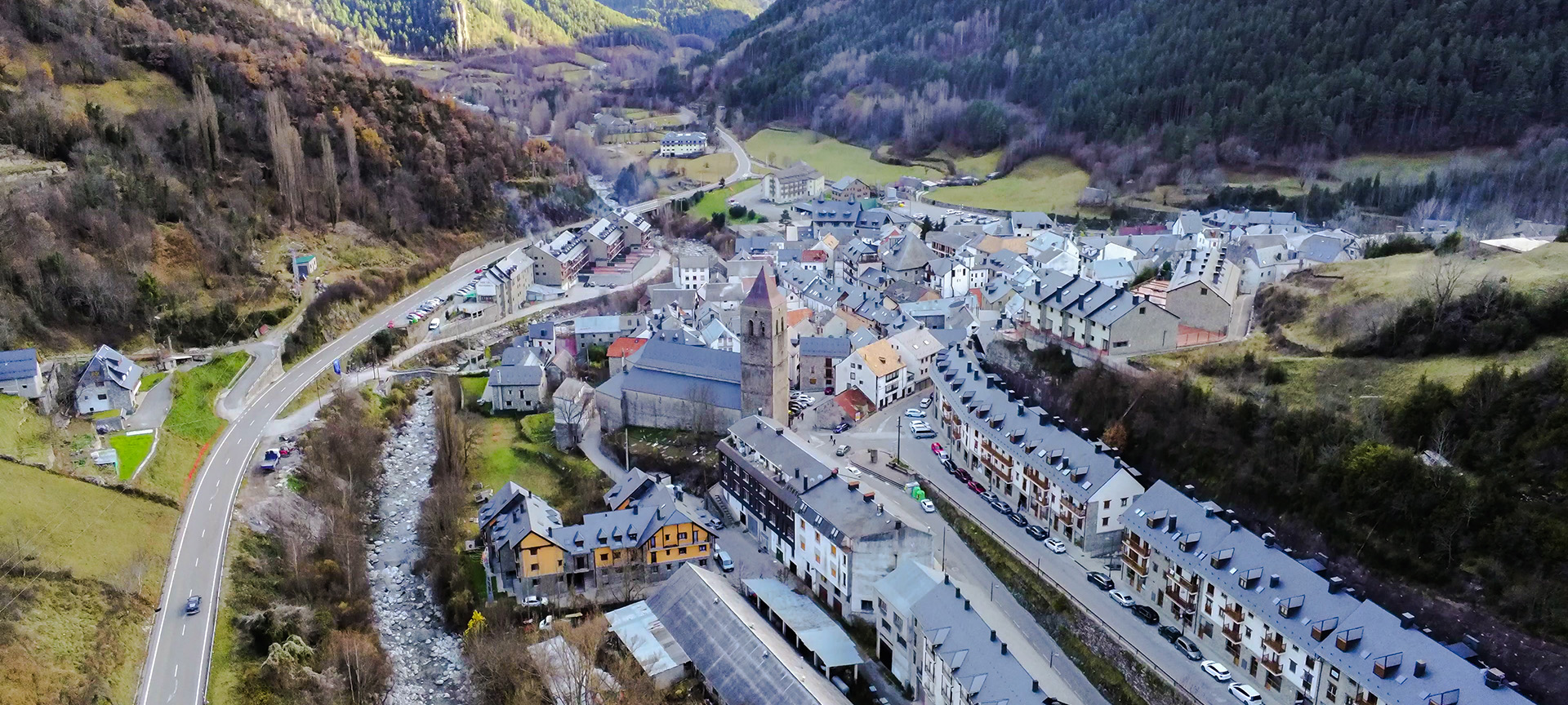 Vista aérea de Bielsa, Huesca.