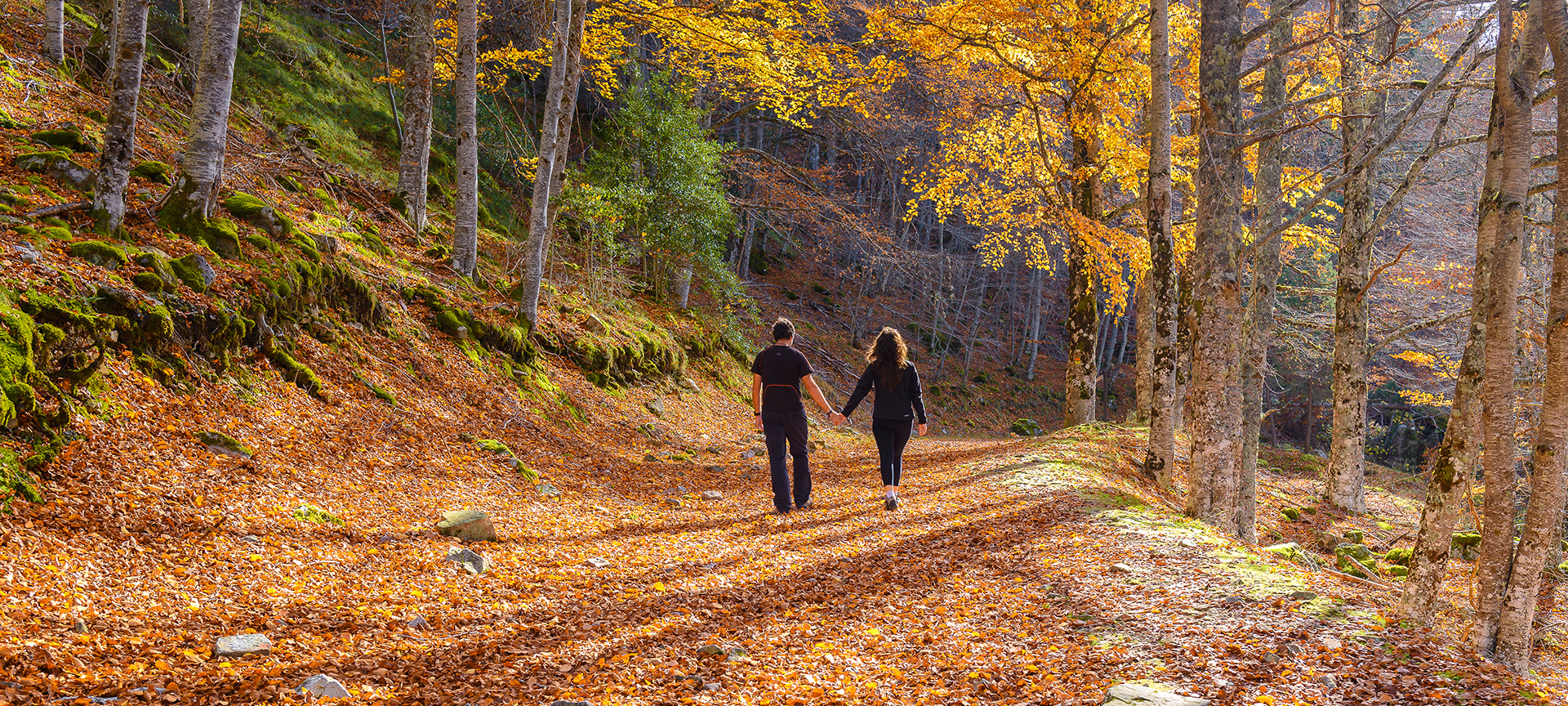 Couple strolling in Sierra de Cebollera Natural Park, La Rioja