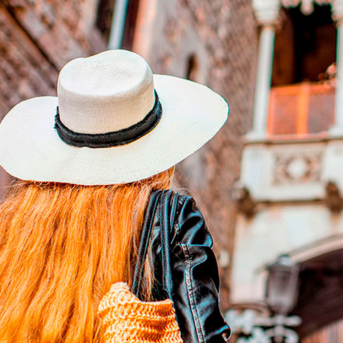 Tourist in Barcelona's Gothic Quarter