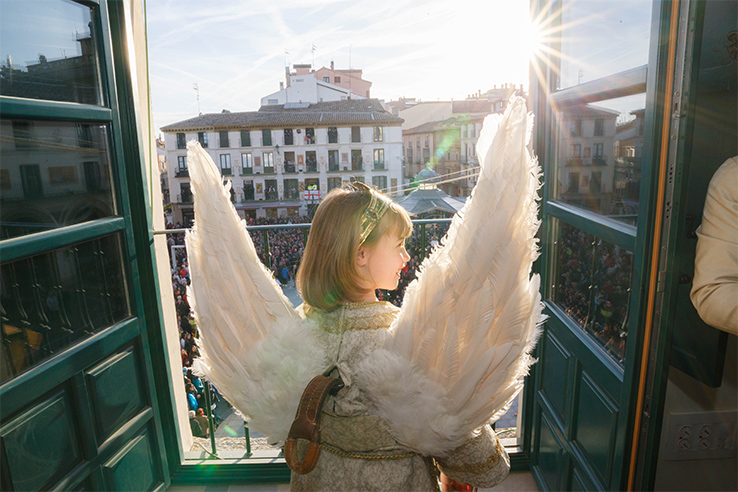 A little girl plays the central role in the Descent of the Angel, lowered to remove the black mourning veil from the image of the Virgin A little girl plays the central role in the Descent of the Angel, lowered to remove the black mourning veil from the image of the Virgin