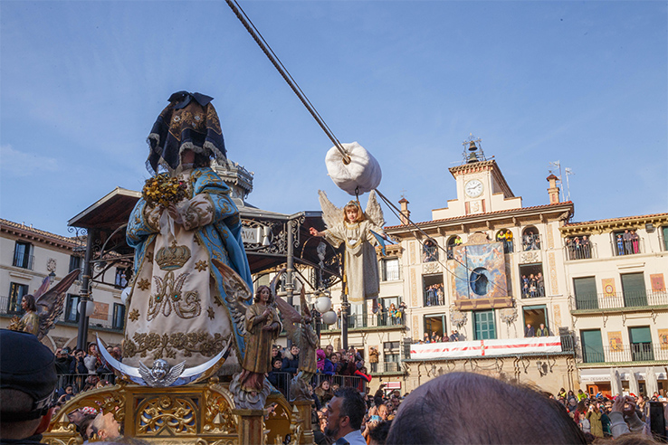A little girl plays the central role in the Descent of the Angel, lowered to remove the black mourning veil from the image of the Virgin A little girl plays the central role in the Descent of the Angel, lowered to remove the black mourning veil from the image of the Virgin