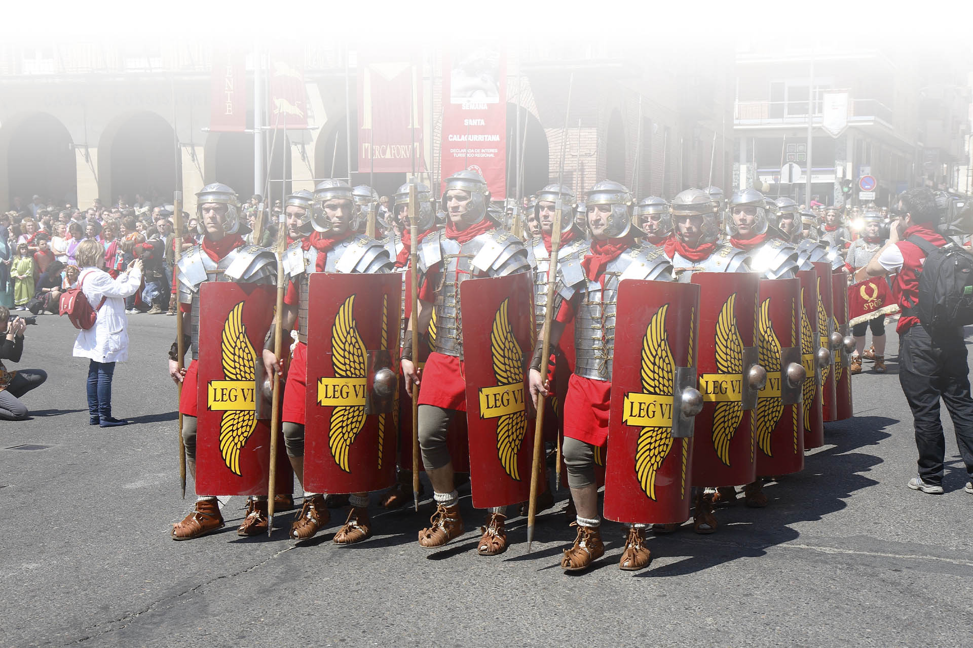 Procession of Roman soldiers at the Mercaforum during Easter in Calahorra (La Rioja)