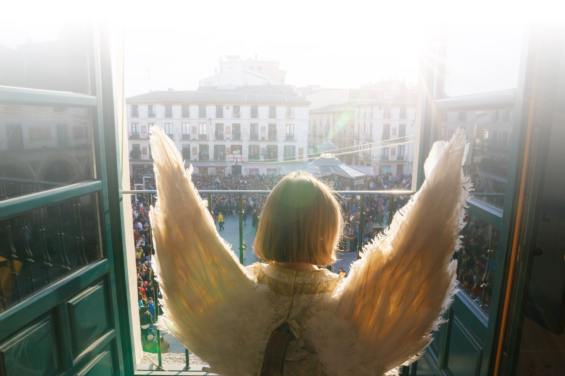 A little girl plays the central role in the Descent of the Angel, lowered to remove the black mourning veil from the image of the Virgin A little girl plays the central role in the Descent of the Angel, lowered to remove the black mourning veil from the image of the Virgin