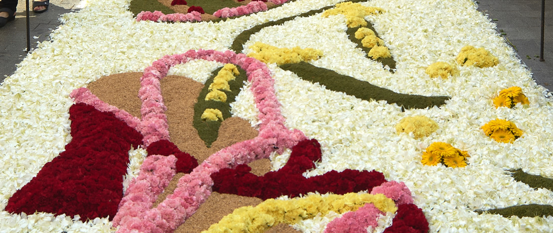 Detalhe de um tapete floral em Sitges, Barcelona.