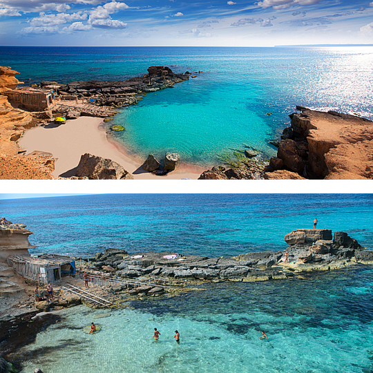 Above: Es Caló d'es Mort beach / Below: Migjorn beach in Formentera ©IngoDC