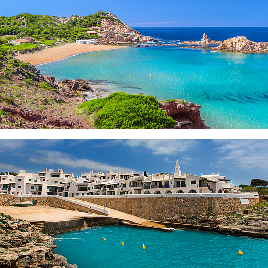 Above: Cala Pregonda / Below: Binibeca Vell in the town of Sant Lluis in Menorca