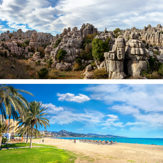Above: Torcal de Antequera, Malaga / Below: La Malagueta Beach in Malaga, Andalusia