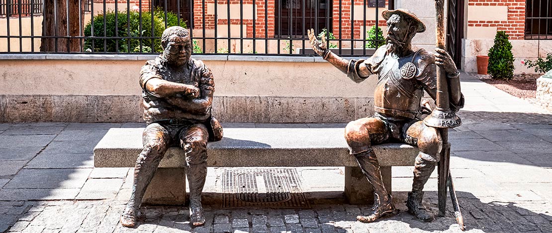 Sculptures of Don Quixote and Sancho Panza at the birthplace of Cervantes