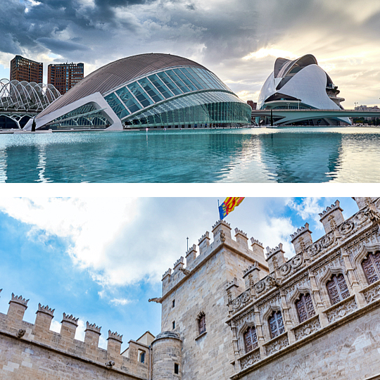 Above: The City of Arts and Sciences / Below: The Valencia Silk Exchange