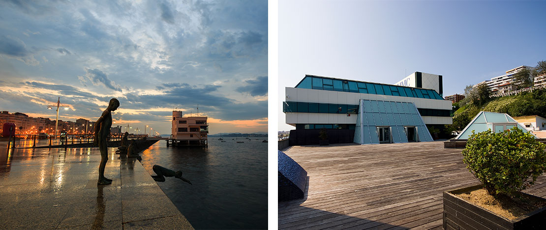 Links: Skulptur der „Raqueros“ / Rechts: Schifffahrtsmuseum in Santander Links: Skulptur der „Raqueros“ / Rechts: Schifffahrtsmuseum in Santander