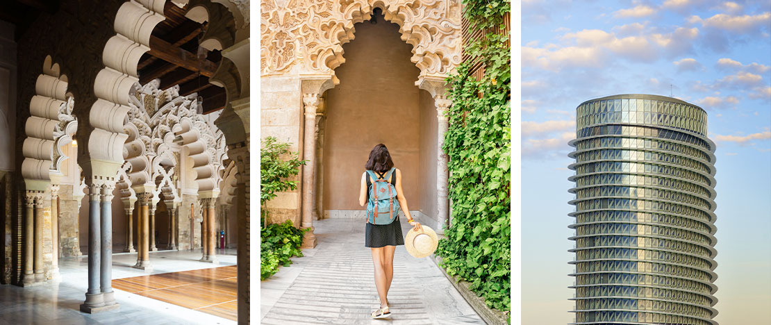Left and Centre: Aljaferia / Right: Water Tower in Zaragoza, Aragón Left and Centre: Aljaferia / Right: Water Tower in Zaragoza, Aragón