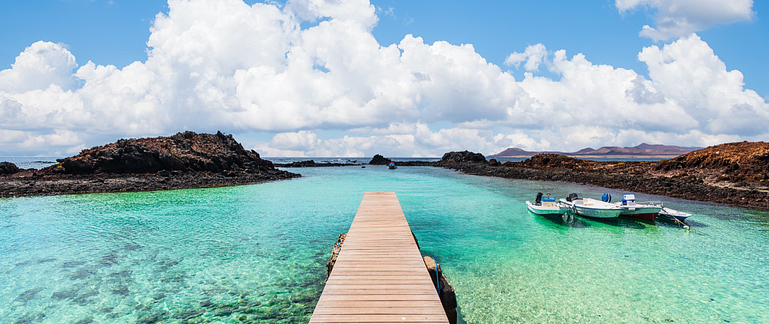Wooden jetty on Lobos island, Fuerteventura, Canary Islands