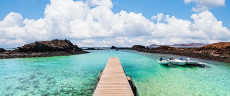 Wooden jetty on Lobos island, Fuerteventura, Canary Islands Wooden jetty on Lobos island, Fuerteventura, Canary Islands
