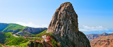 View of Los Roques natural monument in Garajonay National Park in La Gomera, Canary Islands View of Los Roques natural monument in Garajonay National Park in La Gomera, Canary Islands