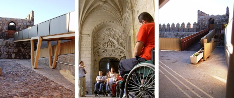 Left: Accessible section of Ávila City Wall (© Ayto. de Ávila)/Centre: Adapted visit in Segovia (© Ayto. de Segovia)/ Right: Detail of the ramped access to the Ávila City Wall (© Ayto. de Ávila). Left: Accessible section of Ávila City Wall (© Ayto. de Ávila)/Centre: Adapted visit in Segovia (© Ayto. de Segovia)/ Right: Detail of the ramped access to the Ávila City Wall (© Ayto. de Ávila).