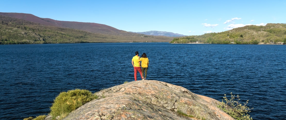 Tourists gazing at Lake Sanabria in Zamora, Castile and Leon