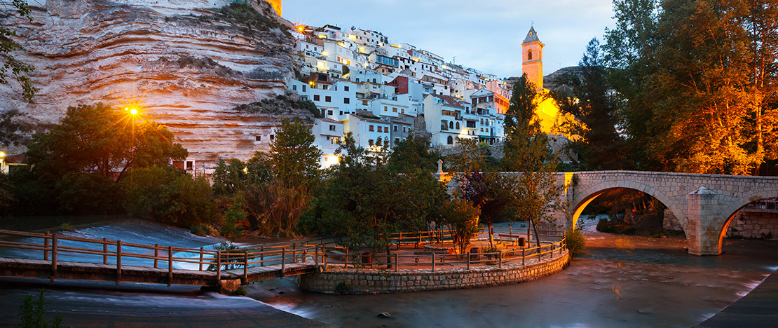 Night view of Alcalá del Júcar, Albacete, Castilla-La Mancha