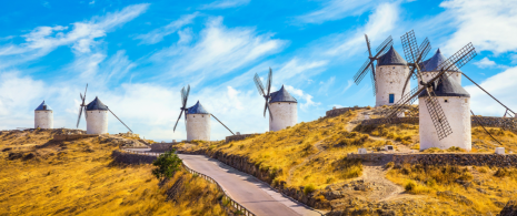 View of the windmills in Consuegra, Toledo, Castile-La Mancha View of the windmills in Consuegra, Toledo, Castile-La Mancha