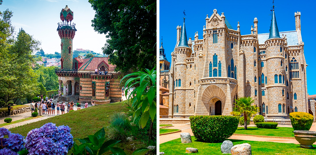 À gauche : El Capricho, Comillas. À droite : Palais épiscopal, Astorga