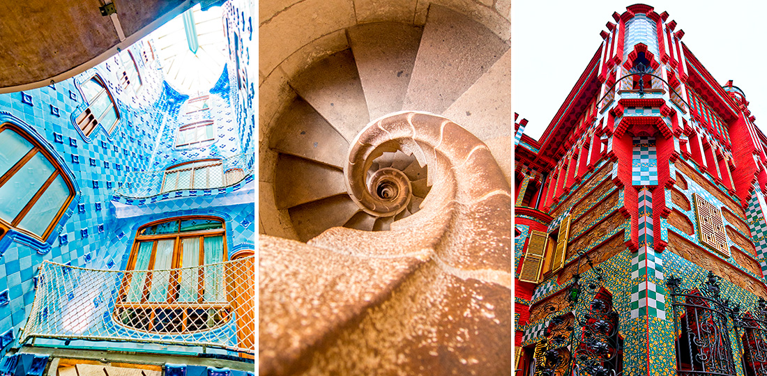 À gauche : Casa Batlló. Au centre : Sagrada Familia. À gauche : Casa Vicens (c) Marco Fine/Shutterstock.com