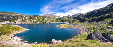 View of Lake San Mauricio in the Aigüestortes i Estany de Sant Maurici National Park, Catalonia View of Lake San Mauricio in the Aigüestortes i Estany de Sant Maurici National Park, Catalonia