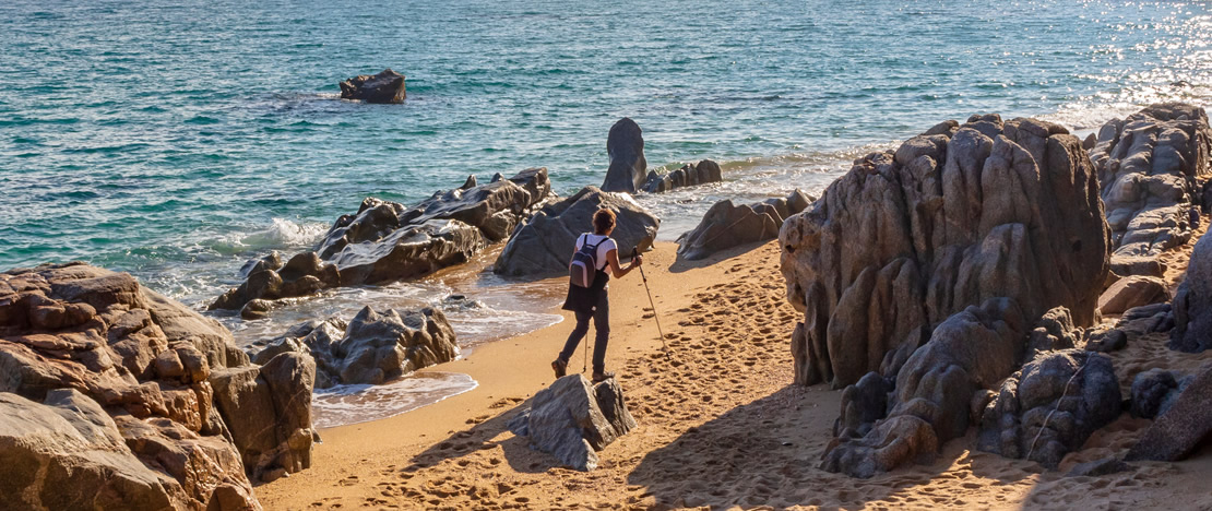 Hiker in Platja d'Aro. Costa Brava, Girona 