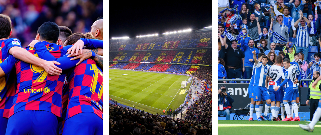 Estádio, jogadores do FC Barcelona e RCD Espanyol de Barcelona, Catalunha Estádio, jogadores do FC Barcelona e RCD Espanyol de Barcelona, Catalunha