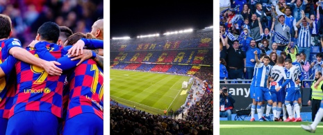 Estádio, jogadores do FC Barcelona e RCD Espanyol de Barcelona, Catalunha Estádio, jogadores do FC Barcelona e RCD Espanyol de Barcelona, Catalunha