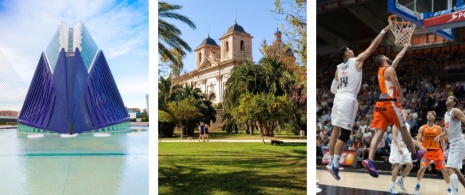 Detail of the Agora in the City of Arts and Sciences, the Turia gardens and match at the Fuente de San Luis arena in Valencia, region of Valencia © Left: Mark Pitt / Right: Efecreata Detail of the Agora in the City of Arts and Sciences, the Turia gardens and match at the Fuente de San Luis arena in Valencia, region of Valencia © Left: Mark Pitt / Right: Efecreata