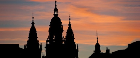 Silhouette of Santiago de Compostela cathedral at dusk Silhouette of Santiago de Compostela cathedral at dusk