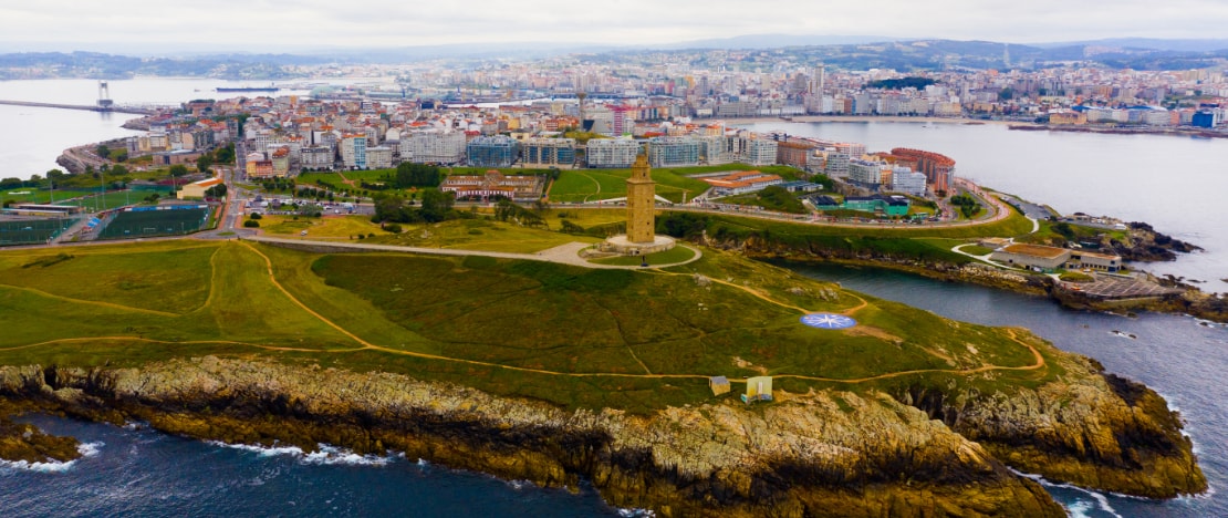 View the Tower of Hercules and the city of A Coruna, Galicia View the Tower of Hercules and the city of A Coruna, Galicia