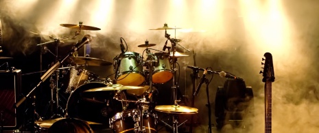 Musical instruments on a stage Musical instruments on a stage