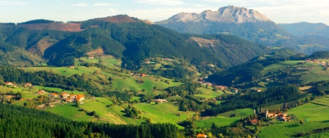 View of Aramaio and Mount Udalaitz in the background in Álava, Basque Country. View of Aramaio and Mount Udalaitz in the background in Álava, Basque Country.