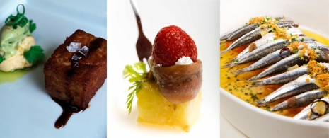 Thunfischbauch, Tapa mit Anchovis und Sardellen aus dem Kantabrischen Meer Thunfischbauch, Tapa mit Anchovis und Sardellen aus dem Kantabrischen Meer