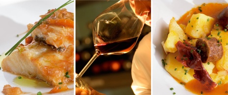 ラ・リオハの料理:ラ・リオハ風タラ、赤ワイン、ラ・リオハ風ポテト ラ・リオハの料理:ラ・リオハ風タラ、赤ワイン、ラ・リオハ風ポテト