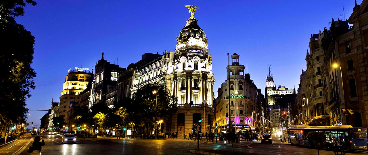 Gran Vía at night, Madrid